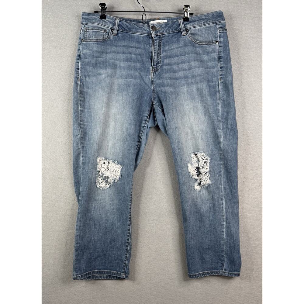 LANE BRYANT Girlfriend Crop Jeans Womens Sz 16 Lace Distressed Boho Cottagecore